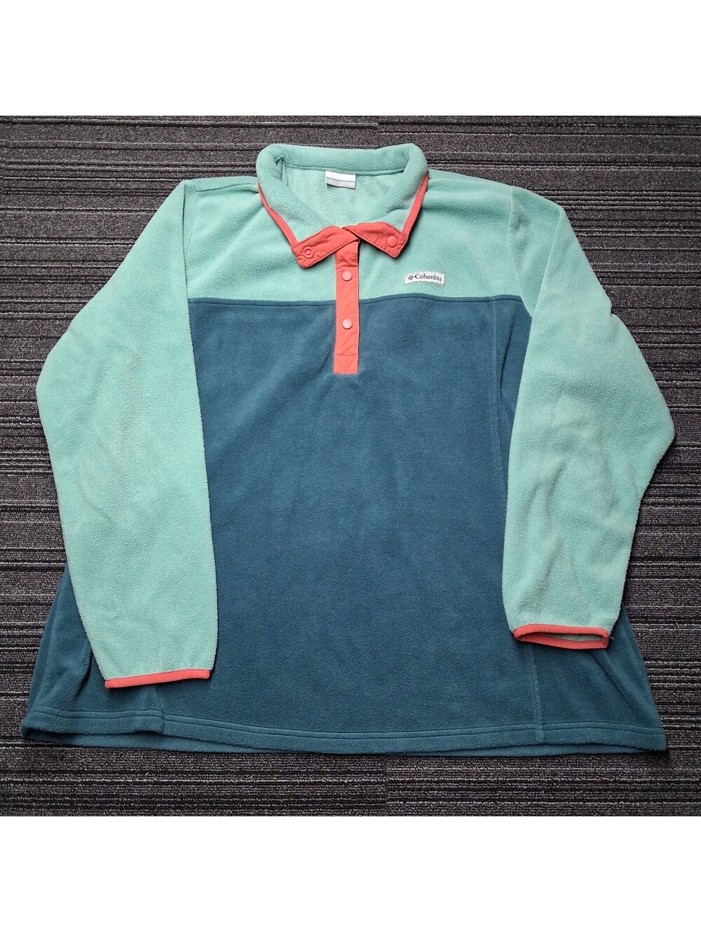Columbia Womens 2X Teal Mint Coral Colorblock Snap Neck Fleece Pullover